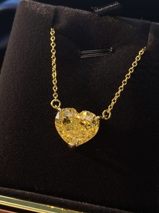 Yellow [P 0856] 925 Sterling Silver High Carbon Diamond Heart Dainty Necklace